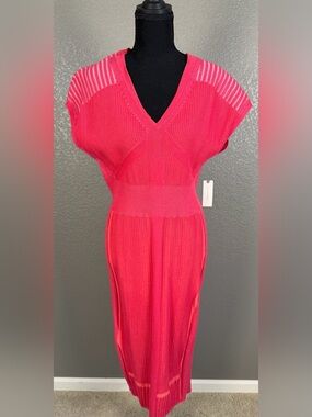 Slim-Fit V-Neck Ribbed Midi Dress from Anthropologie